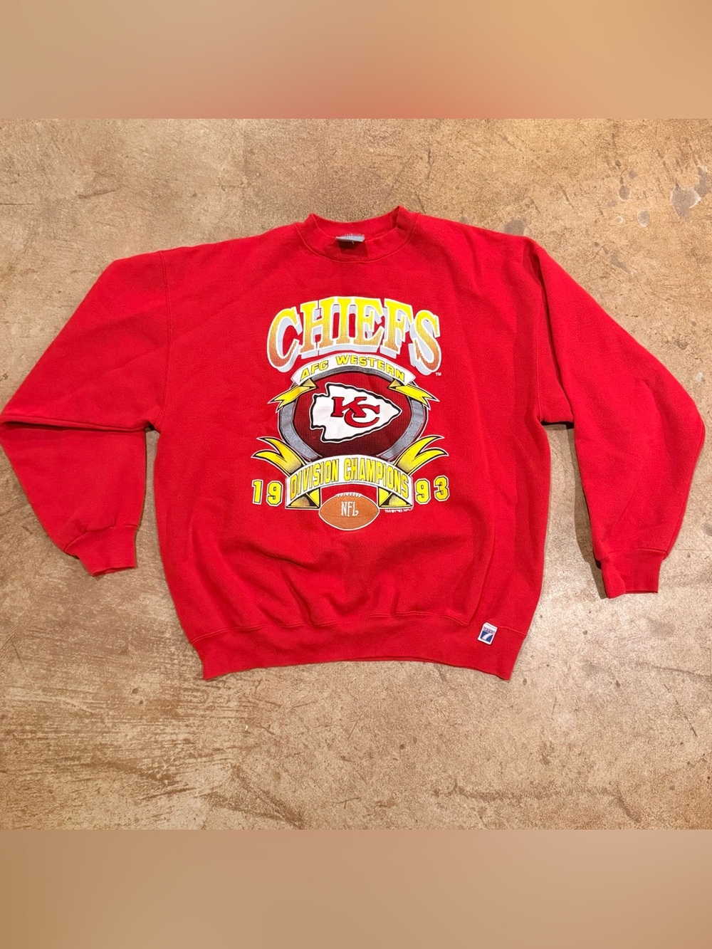 Vintage 1993 Kansas City Chiefs Logo 7 Sweatshirt AFC Western Champions Red XL